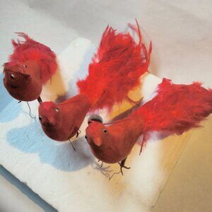 Red Feathered Bird of Paradise Figure Ornament Craft Pick Lot 3